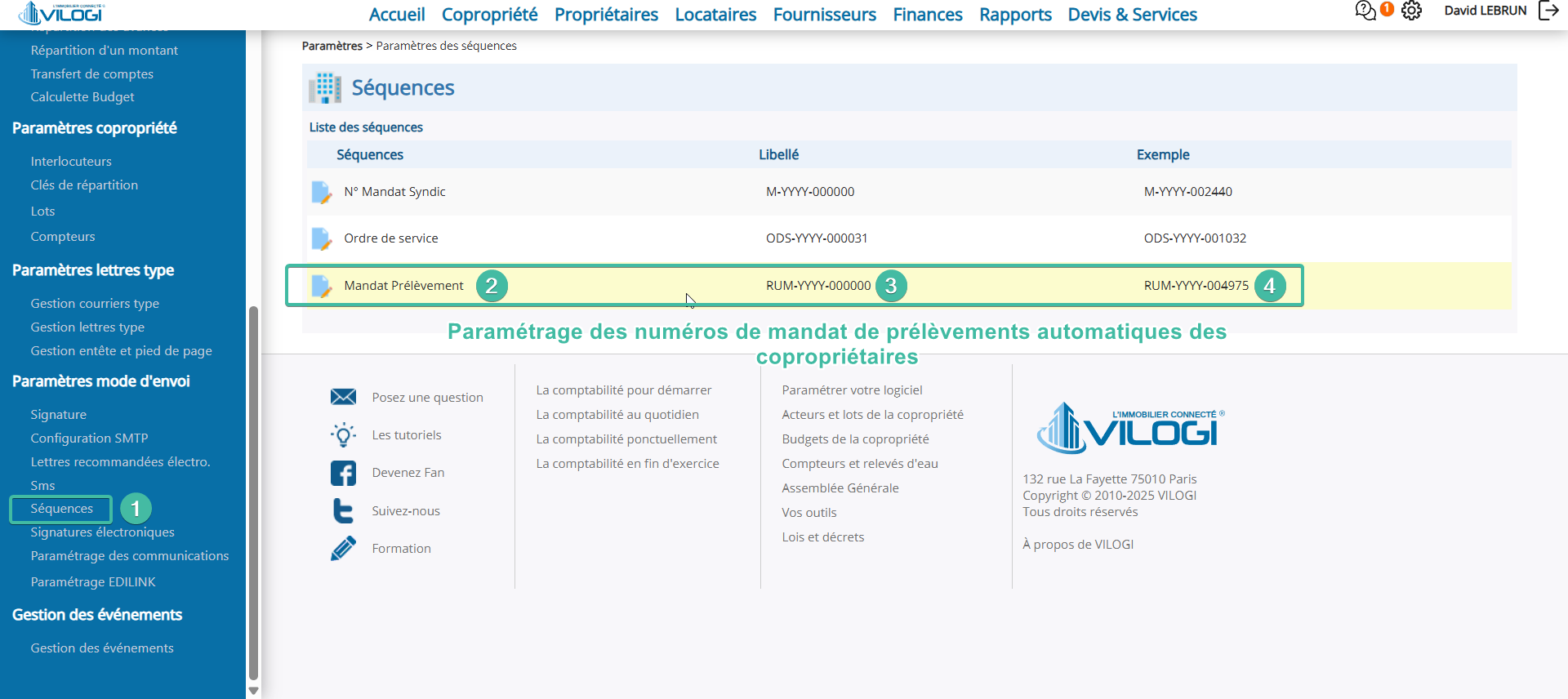 Le numéro de mandat des prélèvements des copropriétaire automatisé sur le logiciel syndic de copropriété Tutoriel logiciel immobilier pour syndics et administrateurs de biens